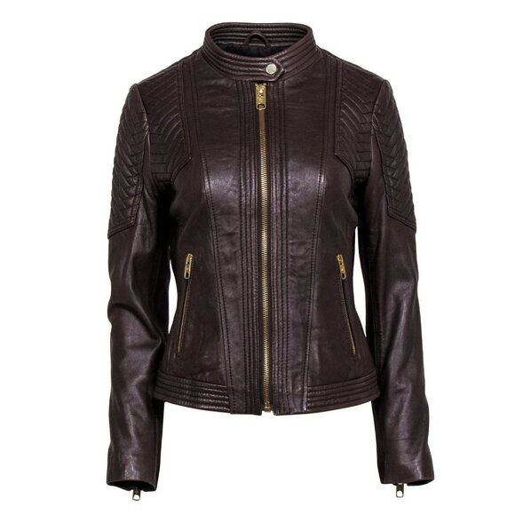 MICHAEL Michael Kors Women’s Brown 100% Leather Moto Jacket in Small - Picture 2 of 16